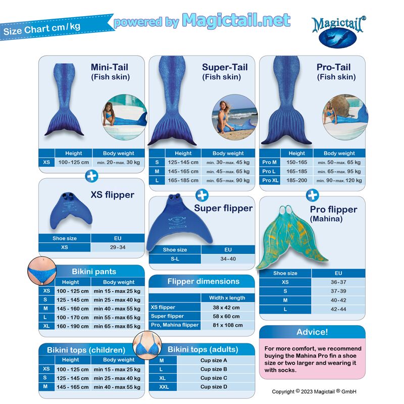 Mahina Merfin Size Chart